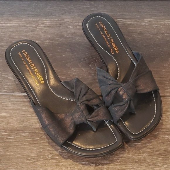 Donald J Pliner Con Bronze on Black Leather‎ Platform Thong Sandals 8 1/2 8.5 - Picture 1 of 7